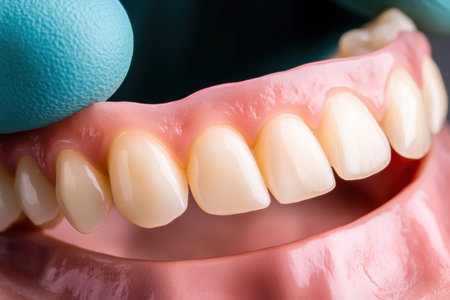 A skilled dentist meticulously polishes a prosthetic tooth, ensuring a flawless finish This precise dental procedure is crucial for creating a natural-looking and beautiful smile The dentist's expertise guarantees a comfortable and aesthetically pleasing restoration, restoring confidence and function AI Generativeの素材