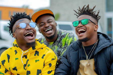 A vibrant group of friends, diverse in backgrounds and identities, radiate joy and laughter as they connect in the heart of the city Their genuine friendship celebrates inclusivity, fostering a sense of belonging and empowerment This image speaks to the beauty of diversity and the strength found in genuine connections AI Generativeの素材