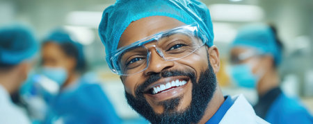 A beaming patient shows off their new, bright smile after a successful prosthetic tooth placement The image highlights the expertise of dental professionals in restoring oral health and enhancing smiles The patient's radiant grin signifies their happiness with the outcome, showcasing the transformative power of dental care AI Generativeの素材