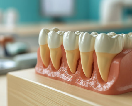 This simulation showcases multiple angles of dental prosthetic tooth placement, providing a detailed procedure It demonstrates key steps like implant, crown, and bridge placement, offering a comprehensive visual guide for understanding different prosthetic options AI Generativeの素材