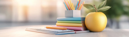 Create a workspace that fosters focus and productivity with a minimalist school desk setup This curated collection features essential stationery, a compact keyboard, and planning tools designed to keep you organized and on track Embrace a clean and efficient environment for optimal learning and work AI Generativeの素材