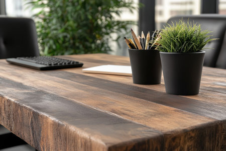 This minimalist desk setup prioritizes productivity A clean wooden desk is adorned with only the essentials: a keyboard, stationery, and a few tools This focused workspace eliminates distractions, fostering concentration and efficiency The absence of clutter allows for a serene and inspiring environment, promoting a clear mind and effortless workflow AI Generativeの素材