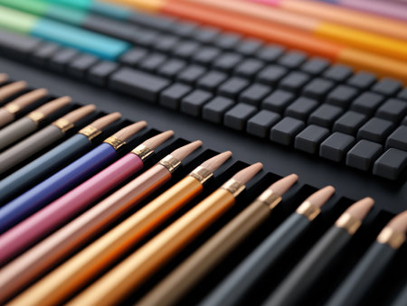 A school desk awaits, transformed into a haven of focus Neat stationery and a pristine keyboard beckon, ready to facilitate productive learning With an organized workspace, every element is perfectly positioned for efficient and uninterrupted study AI Generativeの素材