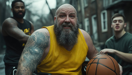 Wheelchair basketball is a powerful symbol of diversity and inclusion A group of friends from diverse backgrounds come together, showcasing the athleticism and spirit of wheelchair users Their participation in this sport demonstrates that anyone, regardless of ability, can be active and thrive AI Generativeの素材