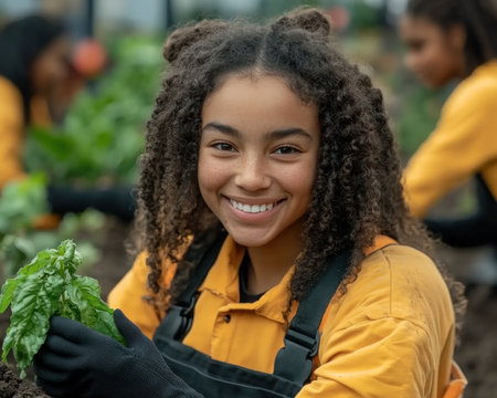 A wheelchair user dedicates their time and energy to a vibrant community garden, fostering inclusivity and growth Through their participation, they inspire others, promote accessibility, and cultivate a sense of belonging for all The garden flourishes, reflecting the diverse community it serves AI Generativeの素材