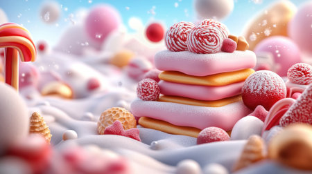 Unwrap a sweet holiday surprise! This festive image is bursting with candy, sweets, and winter wonderland delights Perfect for Christmas, New Year, and all winter celebrations, it's a whimsical treat that will put you in the holiday spirit Enjoy the jolly season! AI Generativeの素材