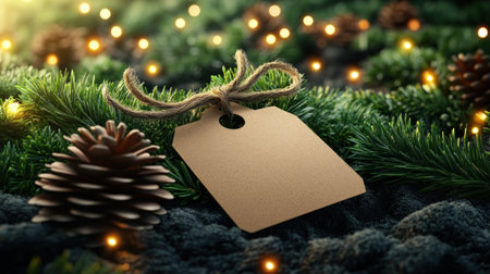 This festive gift tag evokes the magic of Christmas with its warm, cozy design and twinkling lights Perfect for adding a touch of holiday cheer to your gifts or greeting cards, this tag will surely bring joy to the recipient Its delicate details and cheerful ambiance make it a cherished AI Generativeの素材