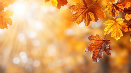 Autumn paints the landscape with vibrant hues Crimson, gold, and amber leaves dance in the crisp air, creating a breathtaking spectacle as the season transforms The swirling colors signal a shift towards the tranquility of winter, leaving behind a memory of vibrant beauty AI Generativeの素材