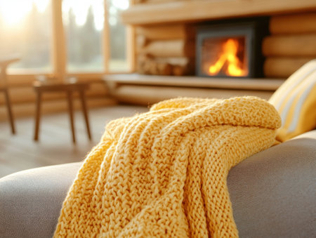 Escape the winter chill and find solace in a cozy wooden cabin Imagine the crackling fireplace, the warmth of soft blankets, and the peacefulness of a snowy landscape This is the perfect winter retreat for those seeking a quiet getaway AI Generativeの素材