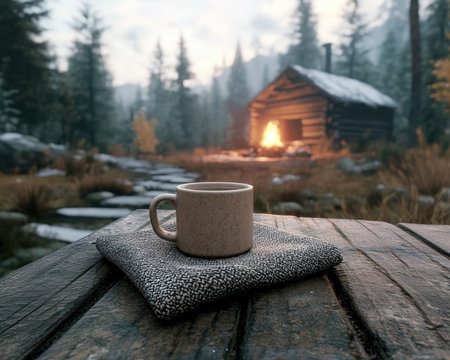 Unwind in a charming cabin retreat, bathed in the warm glow of a crackling fireplace Sink into plush blankets and embrace the cozy ambiance of wood interiors This winter getaway offers a sanctuary for relaxation and escape, leaving stress behind and welcoming peace AI Generativeの素材