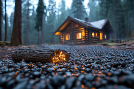 Escape to a secluded rustic cabin nestled in the woods Embrace the tranquility of crackling fire, natural wood interiors, and stunning views Perfect for a romantic getaway, family retreat, or a peaceful escape from city life Enjoy modern amenities like wifi and a fully equipped kitchen, all while embracing the AI Generativeの素材