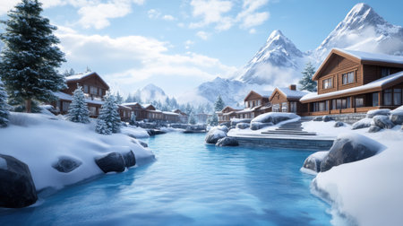 Escape to a luxurious winter retreat nestled in a snow-covered mountain village Immerse yourself in tranquility and indulge in exquisite accommodations This winter getaway offers the perfect blend of relaxation and adventure, allowing you to unwind in serene surroundings while exploring the captivating beauty of the mountains AI Generativeの素材