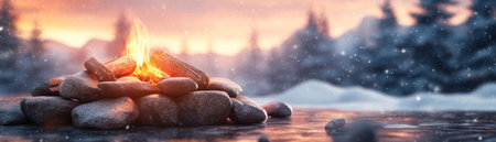 Escape to a cozy winter cabin nestled amidst a serene snow-covered landscape Unwind by the crackling fireplace, enveloped in warmth and tranquility Immerse yourself in the serenity of nature, where the only sound is the gentle whisper of falling snow AI Generativeの素材