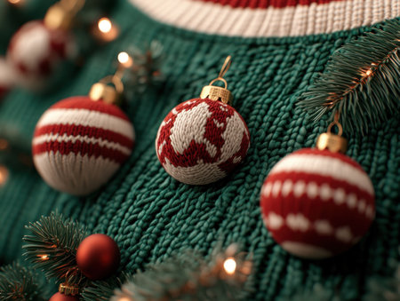 Get ready to jingle all the way in this hilarious Christmas sweater! Featuring a decorated tree adorned with lights and ornaments, it's guaranteed to be a crowd-pleaser at your next ugly Christmas sweater party Embrace the festive chaos and spread holiday cheer with this eye-catching and utterly ridiculous sweater AI Generativeの素材