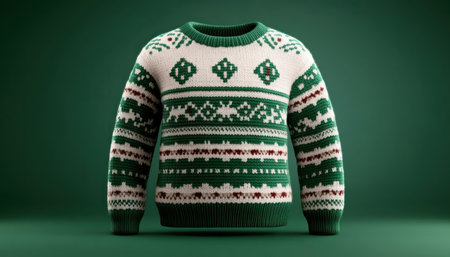 Embrace the holiday spirit with this eye-catching Ugly Christmas Sweater Its intricate knit design and dangling ornaments scream festive fun Perfect for Christmas parties, family gatherings, or winning an Ugly Sweater Contest Get ready to spread holiday cheer in style! AI Generativeの素材