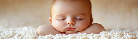 A tiny human, enveloped in innocence and purity, sleeps soundly on a soft blanket Soft focus photography captures the beauty of their first dreams, radiating tranquility and serenity Precious moments of babyhood unfold in a tender, gentle slumber, filled with wonder and peace AI Generativeの素材