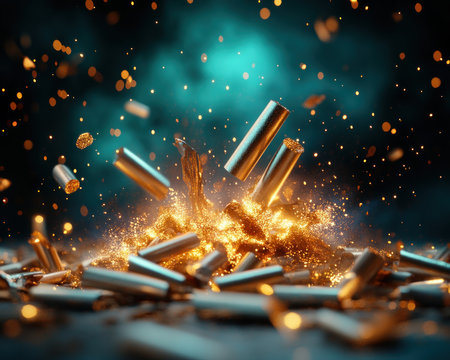 As midnight strikes, brilliant firecrackers erupt, painting the night sky with dazzling light Festive explosions illuminate the darkness, marking a special occasion with joy and togetherness A stunning pyrotechnic display creates a breathtaking spectacle, celebrating a moment to be cherished AI Generativeの素材