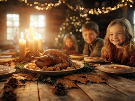 Celebrate the magic of holiday togetherness with heartwarming indoor family photos Capture cozy festive ambiance, candid moments around the dinner table, and the joy of family traditions Perfect for Christmas cards, holiday greetings, and cherished keepsakes Create lasting memories with these enchanting photographs AI Generativeの素材