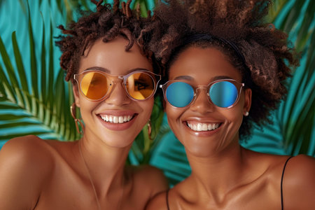 Elevate your summer style with chic friends rocking glamorous sunglasses! Their trendy shades are perfect for any occasion, from beach days to city strolls Effortlessly stylish, these fashionable friends showcase how sunglasses can elevate any ensemble Find your perfect pair and embrace the sunshine in style AI Generativeの素材
