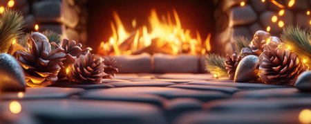 Imagine a crackling fireplace adorned with festive Christmas decor, casting a warm glow on your family The scene evokes cozy comfort and holiday cheer, creating the perfect backdrop for capturing cherished memories This heartwarming setting is ideal for capturing the spirit of the season in your holiday family photos AI Generativeの素材
