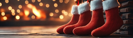 On Christmas Eve, the timeless tradition of hanging stockings by the fireplace ignites joy and anticipation in families across the globe This cherished custom, passed down through generations, symbolizes the magic of the holiday season, filling hearts with hope and the promise of a joyful morning AI Generativeの素材