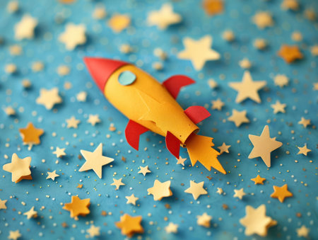 Unleash your creativity with a celestial voyage! Through art, ignite your imagination and innovation, exploring the boundless possibilities that lie within you, inspired by the stars and rockets Let your artistic spirit soar! AI Generativeの素材