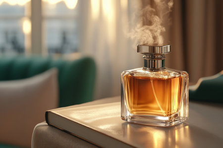 This sensual perfume mist whispers femininity with its alluring scent A delicate spray creates a cloud of elegance, enveloping you in a luxurious embrace The soft focus captures the essence of grace, leaving you feeling effortlessly chic AI Generativeの素材