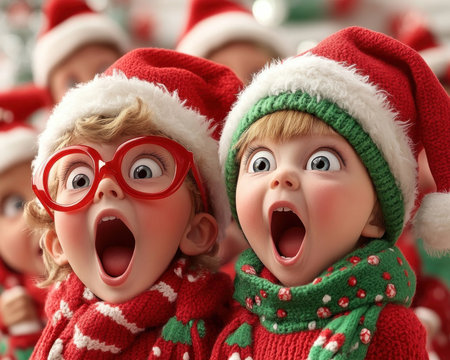 A group of carolers, radiating holiday cheer, stand before a beautifully decorated home, their voices filling the air with joyful Christmas carols Festive lights twinkle, and the aroma of pine and cinnamon hangs heavy, creating a quintessential Christmas scene The spirit of the season is alive and well, warming hearts AI Generativeの素材