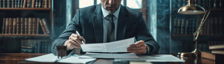 In a sleek, modern office, a sharp businessman sits at his desk, engrossed in a professional conversation He expertly presents a concise brief, his words carrying authority and confidence The sterile yet sophisticated setting reflects the seriousness of the tasks at hand, as the businessman navigates his responsibilities with unwavering AI Generativeの素材