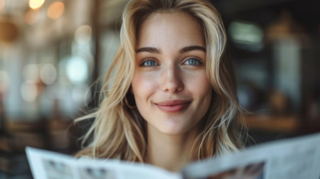 A radiant smile illuminates the office as a woman receives fantastic news This positive moment signifies achievement, career growth, and a thriving workplace culture It's a testament to hard work, employee recognition, and the pursuit of personal and professional goals A reminder that success and happiness can flourish in the AI Generativeの素材