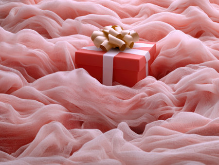 Elevate your gift-giving with this luxurious wrapping option Soft layers of tissue paper create a delicate, elegant touch, perfect for celebrating birthdays, anniversaries, or any special occasion Add a touch of luxury and make your gift truly unforgettable AI Generativeの素材