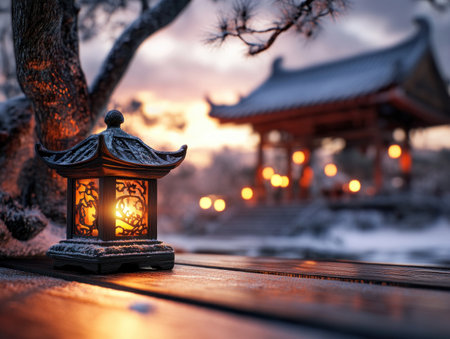 Celebrate the Winter Solstice with a radiant tradition of hope and light Glowing lanterns and candles illuminate the shortest day, marking the symbolic return of the sun Join us for a festive gathering, where warmth and joy chase away the winter chill AI Generativeの素材
