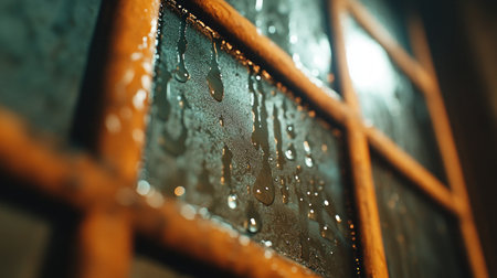 A frosty window pane, etched with intricate ice patterns, reflects the cozy warmth radiating from within Winter's chill presses against the glass, creating a beautiful contrast of frigid exterior and inviting interior The scene evokes a sense of peaceful tranquility, a perfect winter day AI Generativeの素材