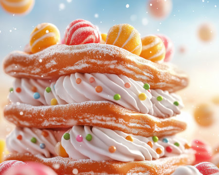 Step inside a vibrant gingerbread house, adorned with colorful sprinkles and holiday cheer! Let your creativity flow as you discover a trove of festive sprinkles and craft your own edible masterpiece This is gingerbread heaven for enthusiasts of all ages AI Generativeの素材