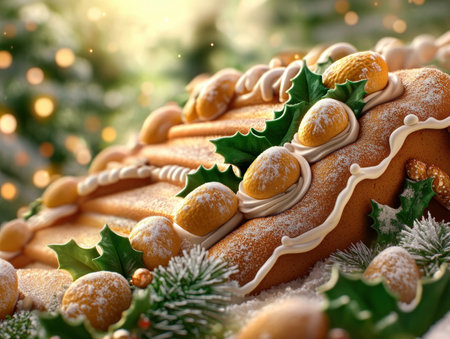 Elevate your gingerbread house with the festive charm of chocolate accents Rich chocolate details, from intricate piping to whimsical decorations, add a touch of holiday luxury and delicious visuals to your festive decor Let the sweet aroma of gingerbread and chocolate fill your home with holiday cheer AI Generativeの素材