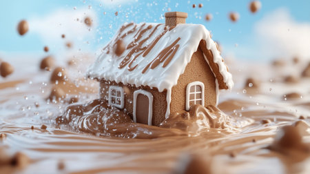 Indulge in the festive tradition of crafting a chocolate-covered gingerbread house This rich holiday treat combines the warm spices of gingerbread with the decadence of baking chocolate, creating a sweet and festive delight Every bite is a celebration of the season, making it the perfect centerpiece for your Christmas festivities AI Generativeの素材