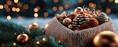 Unwrap the holiday spirit with this cozy Christmas stocking, overflowing with festive decorations and sweet treats Filled with charm and cheer, it's the perfect addition to your holiday decor, bringing warmth and joy to any space A delightful centerpiece for a festive season AI Generativeの素材