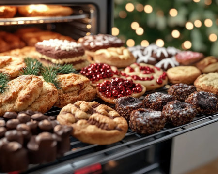 The sweet scent of holiday baking fills the air, as delicious treats warm in the oven Let the festive aromas inspire your own culinary creations! With warm spices and seasonal flavors, you can easily recreate these kitchen delights and make this holiday season extra special AI Generativeの素材