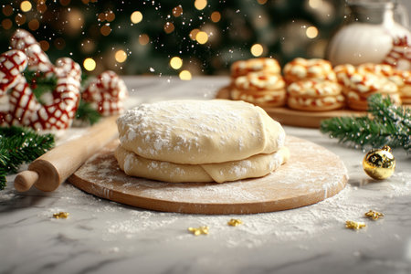 Unleash your holiday baking spirit! Learn to roll out perfect dough with a rolling pin and discover tips for crafting festive, seasonal treats From classic cookies to elegant cakes, add a special touch to your creations and delight your loved ones with delicious homemade goodness AI Generativeの素材