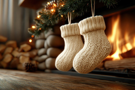 Transform your fireplace into a cozy holiday haven with the charm of knit stockings! Explore festive decorating ideas, from classic to contemporary, using knit stockings to create a warm and inviting Christmas ambiance Let the warmth of handcrafted details enhance your home's festive style AI Generativeの素材