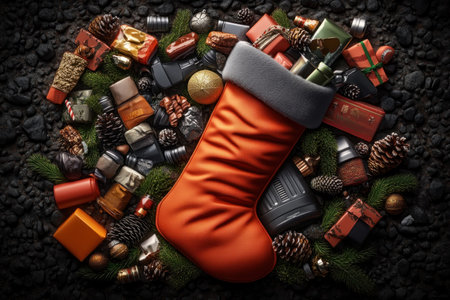 Unwrap festive joy with a holiday stocking brimming with delightful surprises! Filled with small gifts and holiday cheer, this stocking is perfect for spreading seasonal magic and creating merry celebrations Delight in perfect presents, festive joy, and the spirit of the season with every thoughtful gift AI Generativeの素材