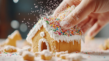 Get festive this holiday season by building your own gingerbread house! This fun activity allows you to unleash your creativity and decorate your edible masterpiece with icing and candy From classic gingerbread to modern designs, let your imagination run wild and create a sweet and festive treat for the whole AI Generativeの素材