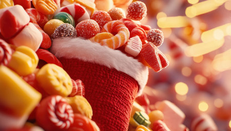 Celebrate the festive season with a stocking overflowing with sweet treats! Filled with delicious holiday goodies, this ultimate Christmas stocking guarantees a merry and sweet celebration experience Enjoy the joy of unwrapping delightful surprises and indulging in festive flavors AI Generativeの素材