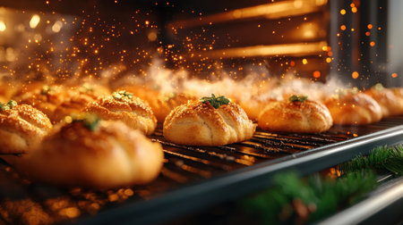 The aroma of warm, festive treats fills the kitchen, a symphony of cinnamon, nutmeg, and sugar Freshly baked goodies, perfect for sharing and celebrating the season, emerge from the oven, their warmth spreading joy with every delicious bite The air is thick with the magic of holiday baking, a comforting AI Generativeの素材