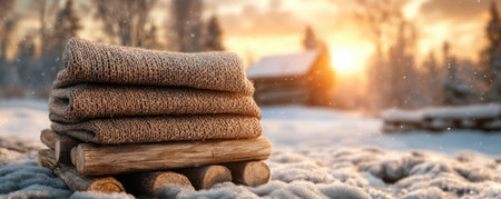 Embrace the warmth of winter with a cozy blanket stack! Discover plush textures and soft fabrics designed to create a snug sanctuary in your home From luxurious throws to chunky knits, find the perfect blankets to transform your space into a winter wonderland AI Generativeの素材