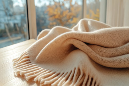 Embrace tranquility with our cozy, soft blankets in neutral colors These warm, soft-toned blankets exude comfort and serenity, creating a calming atmosphere in your home Their muted hues perfectly accentuate your home's peaceful ambiance, enveloping you in a sense of relaxation and peace AI Generativeの素材