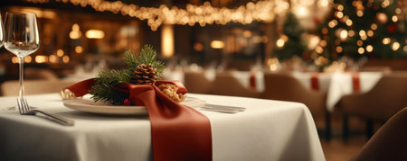 Transform your space into a festive haven with a joyful tablescape Adorn chairs with festive holiday ribbons and create stunning centerpieces Embrace the spirit of celebration with festive decor, adding a touch of joy and magic to your holiday gathering AI Generativeの素材