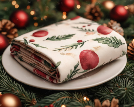 Elevate your holiday tablescape with festive napkins! Decorative designs add warmth and style, making every meal a celebration Perfect for gathering with loved ones during the festive season Create a charming and inviting atmosphere with these delightful napkins AI Generativeの素材