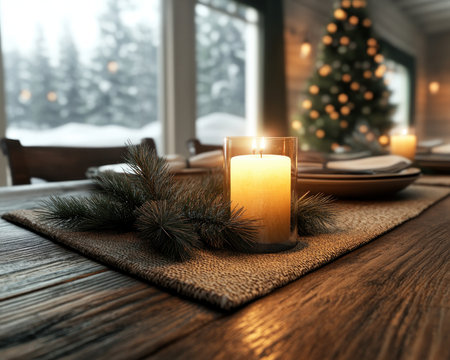 Gather your loved ones around a candlelit table this Christmas, where warmth and joy abound Share heartwarming comfort food and create memories that will last a lifetime Embrace the festive cheer and togetherness that make this season so special AI Generativeの素材