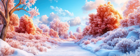 Escape to a winter wonderland where a frosty sky and crisp air paint a breathtaking scene Immerse yourself in the serenity of a frozen forest, its beauty untouched by the world Capture the tranquility of nature's icy embrace, a spectacle of unparalleled beauty AI Generativeの素材